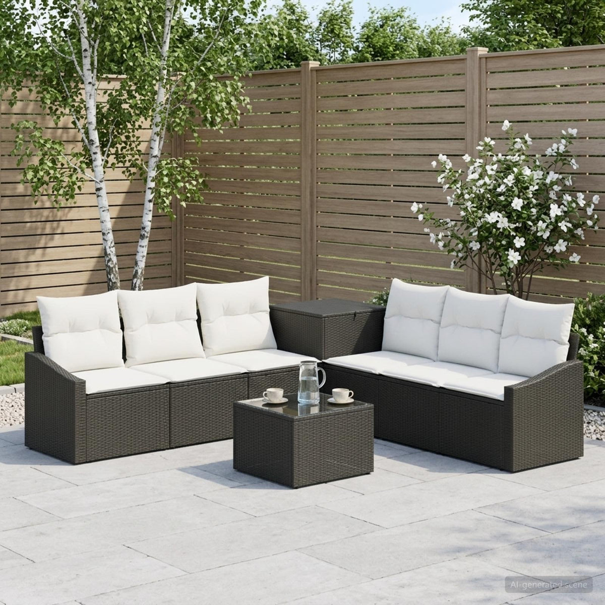 Bankstel 8 st Zwart en Cream Wit Poly Rattan en Staal is nu te koop bij PeponiXL, paradijselijk wonen!