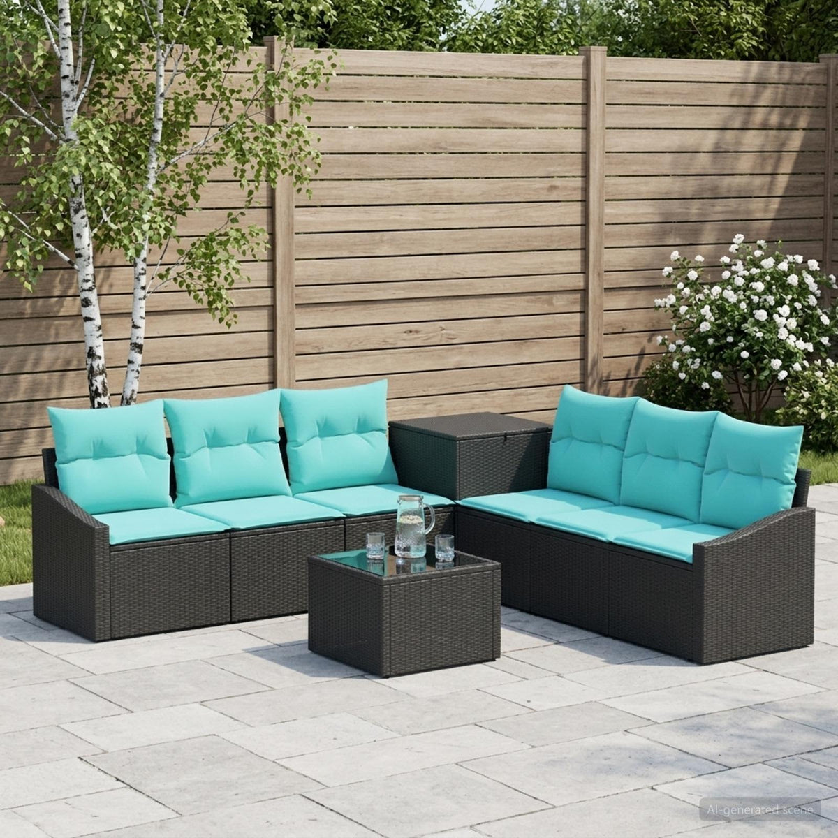 Bankstel 8 st Zwart en Blauw Poly Rattan en Staal is nu te koop bij PeponiXL, paradijselijk wonen!