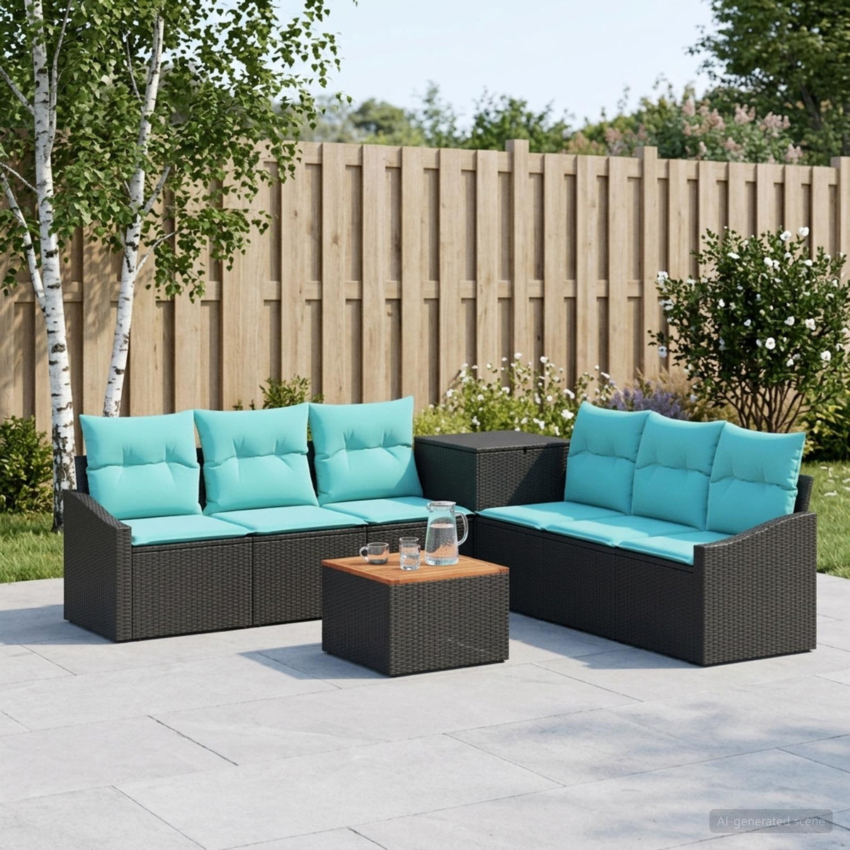 Bankstel 8 st Zwart en Blauw Poly Rattan en Staal is nu te koop bij PeponiXL, paradijselijk wonen!