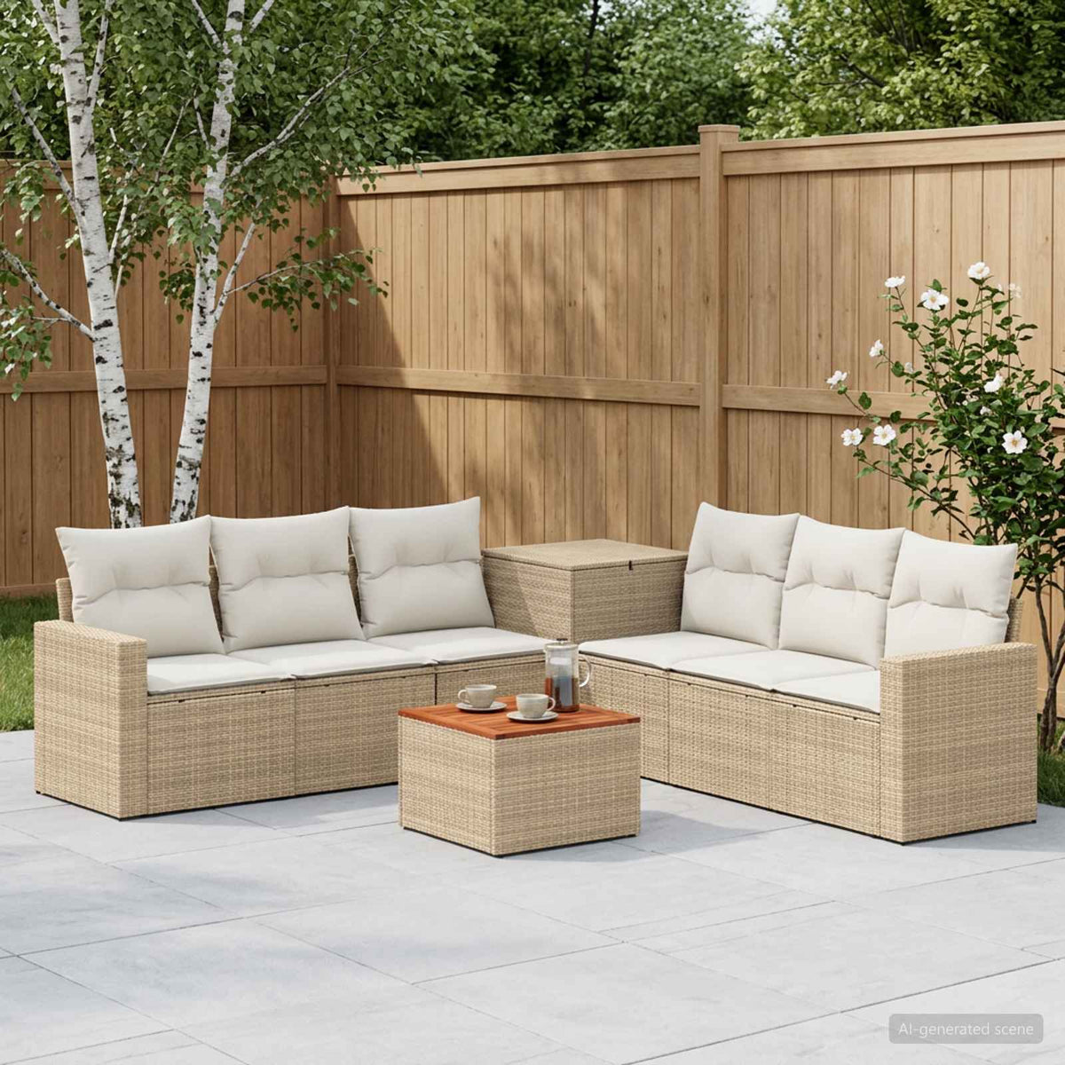 Bankstel 8 st Beige en Crème Wit Poly Rattan en Staal is nu te koop bij PeponiXL, paradijselijk wonen!