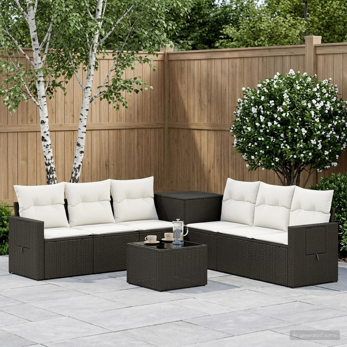 Bankstel 8 st Zwart en Cream Wit Poly Rattan en Staal is nu te koop bij PeponiXL, paradijselijk wonen!