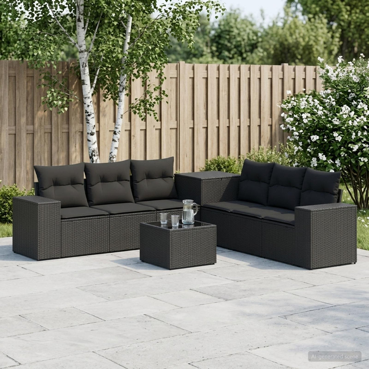 Bankstel 8 st Zwart Poly Rattan en Staal is nu te koop bij PeponiXL, paradijselijk wonen!