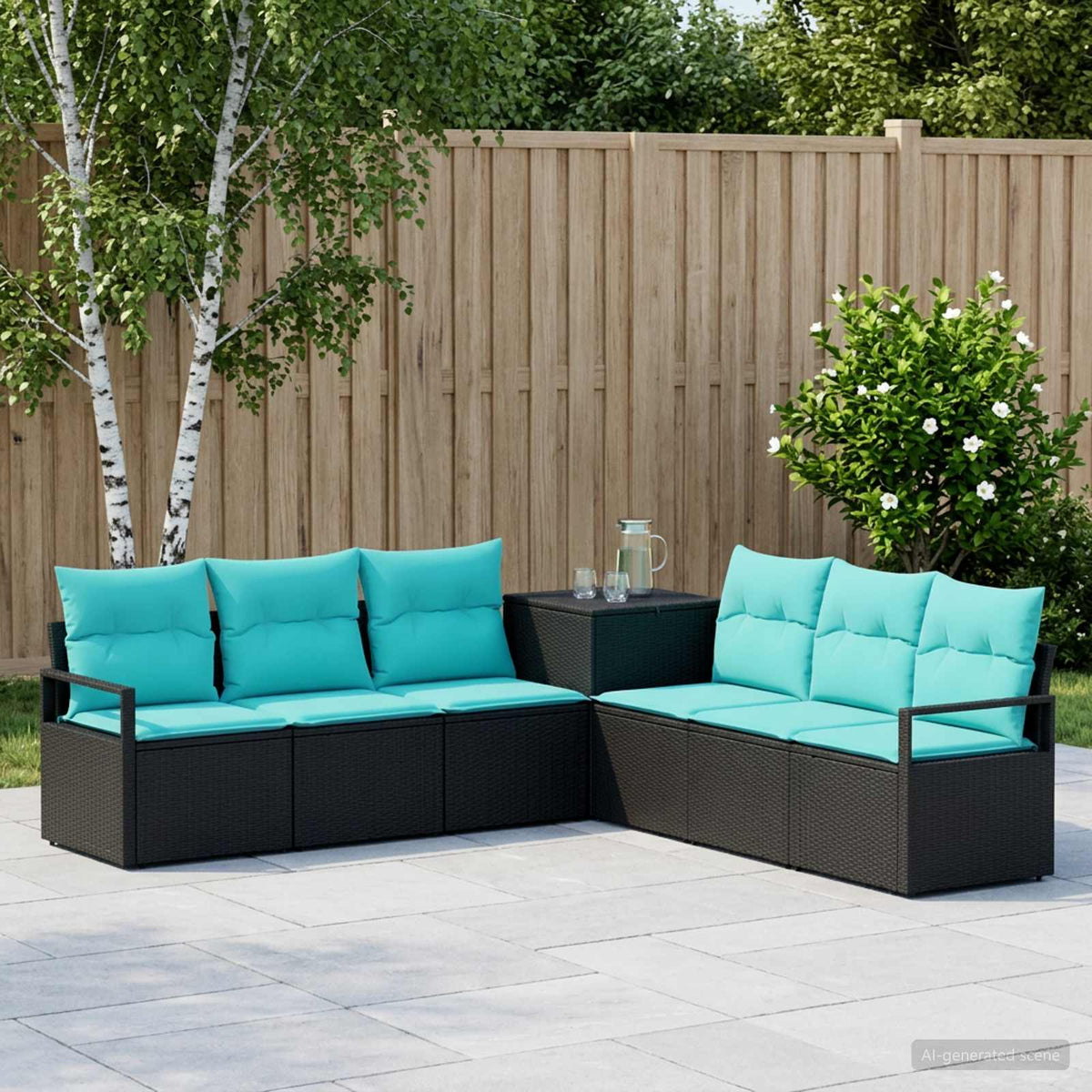Bankstel 7 st Zwart en Blauw Poly Rattan en Staal is nu te koop bij PeponiXL, paradijselijk wonen!