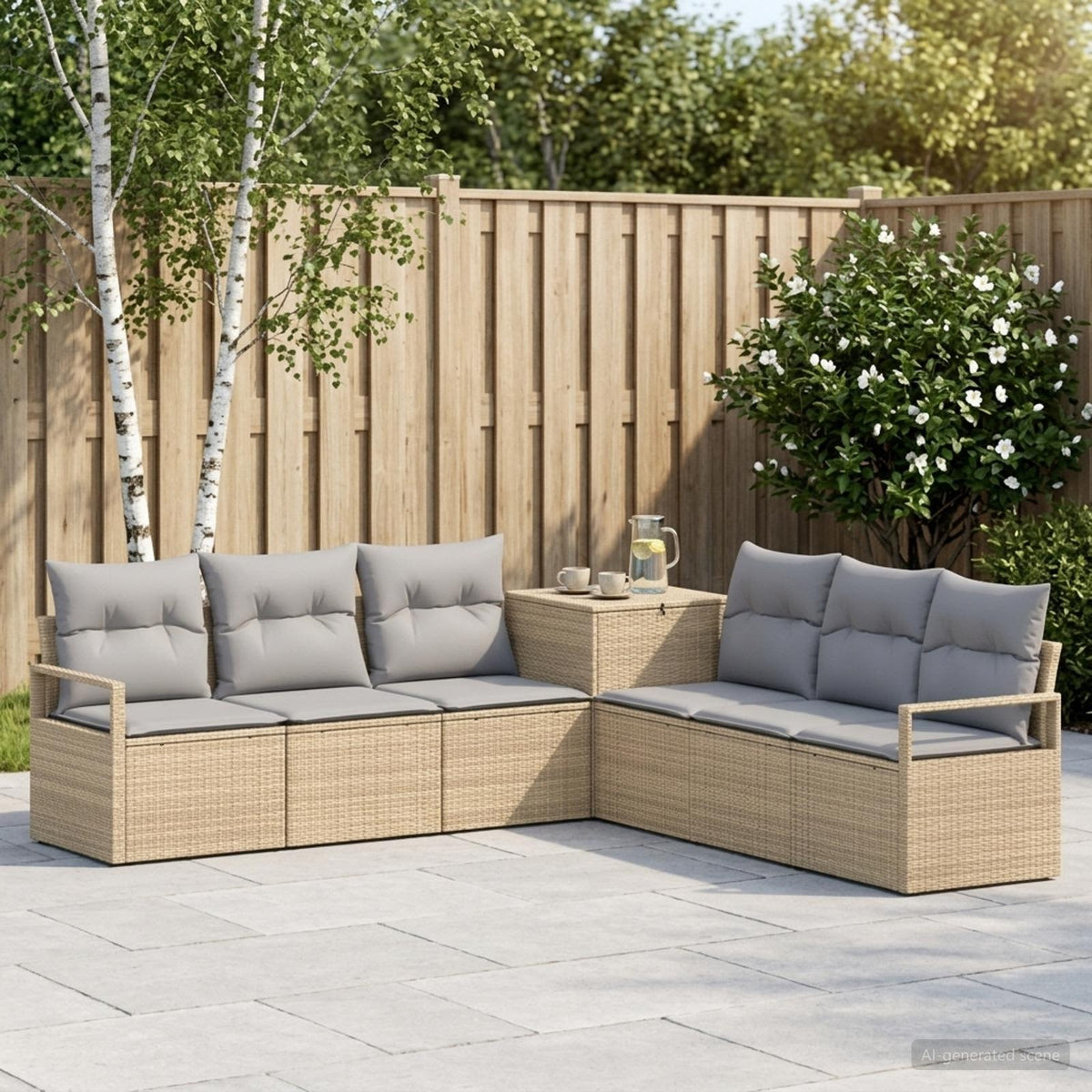 Bankstel 7 st Beige en Licht Grijs Poly Rattan en Staal is nu te koop bij PeponiXL, paradijselijk wonen!
