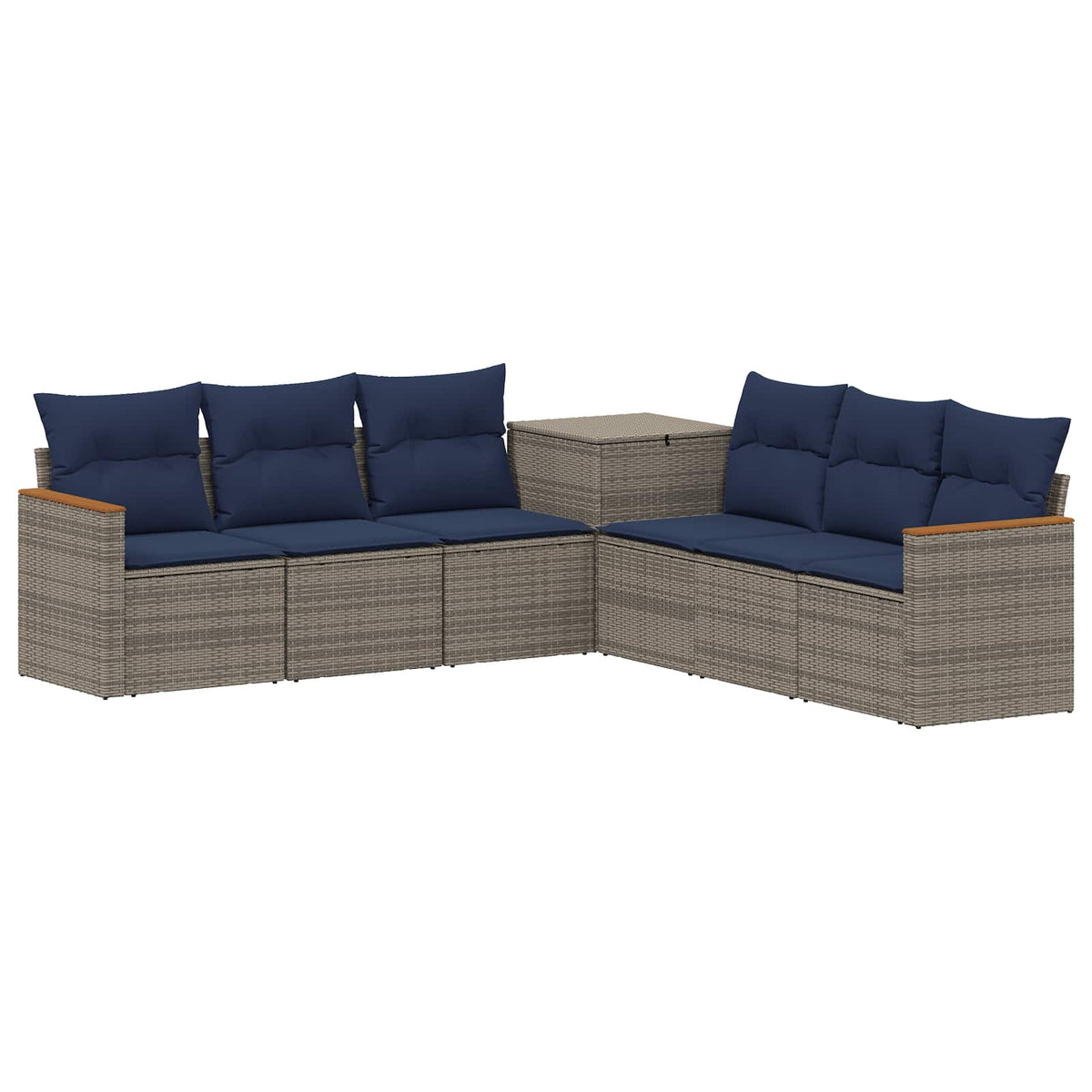 Bankstel 7 pcs Grijs en Marineblauw Poly Rattan en Staal is nu te koop bij PeponiXL, paradijselijk wonen!