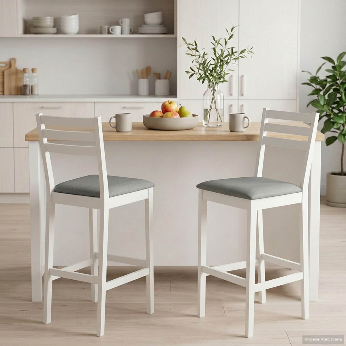 Barkruk 2 st Wit en Grijs Massief Rubberhout en Stof is nu te koop bij PeponiXL, paradijselijk wonen!