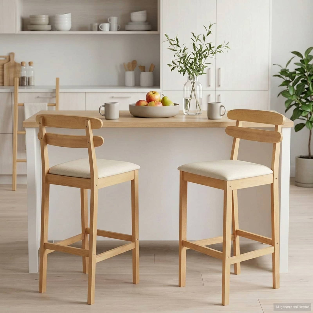 Barkruk 2 st Natuurlijk en Beige Massief Rubberhout en Stof is nu te koop bij PeponiXL, paradijselijk wonen!