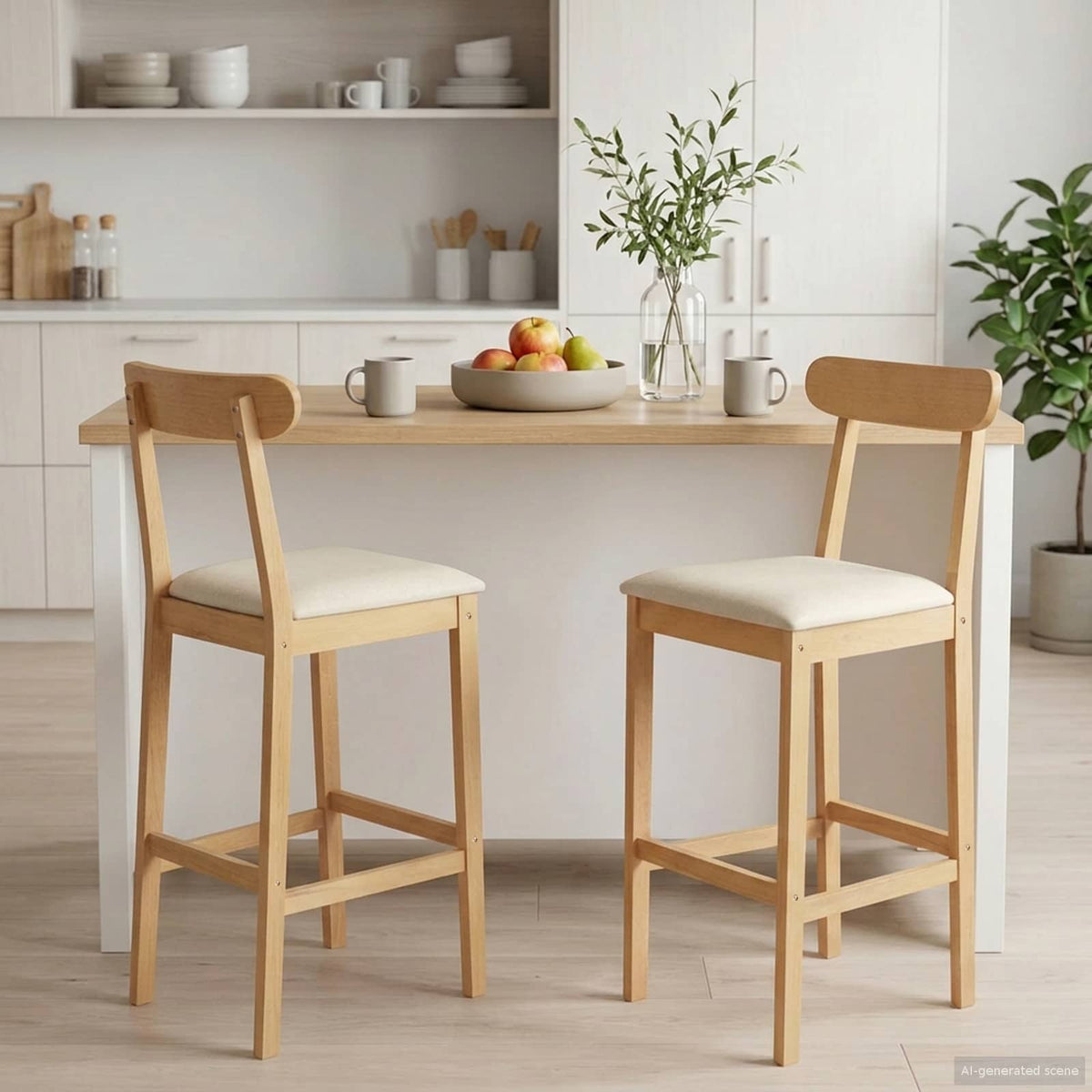 Barkruk 2 st Natuurlijk en Beige Massief Rubberhout en Stof is nu te koop bij PeponiXL, paradijselijk wonen!