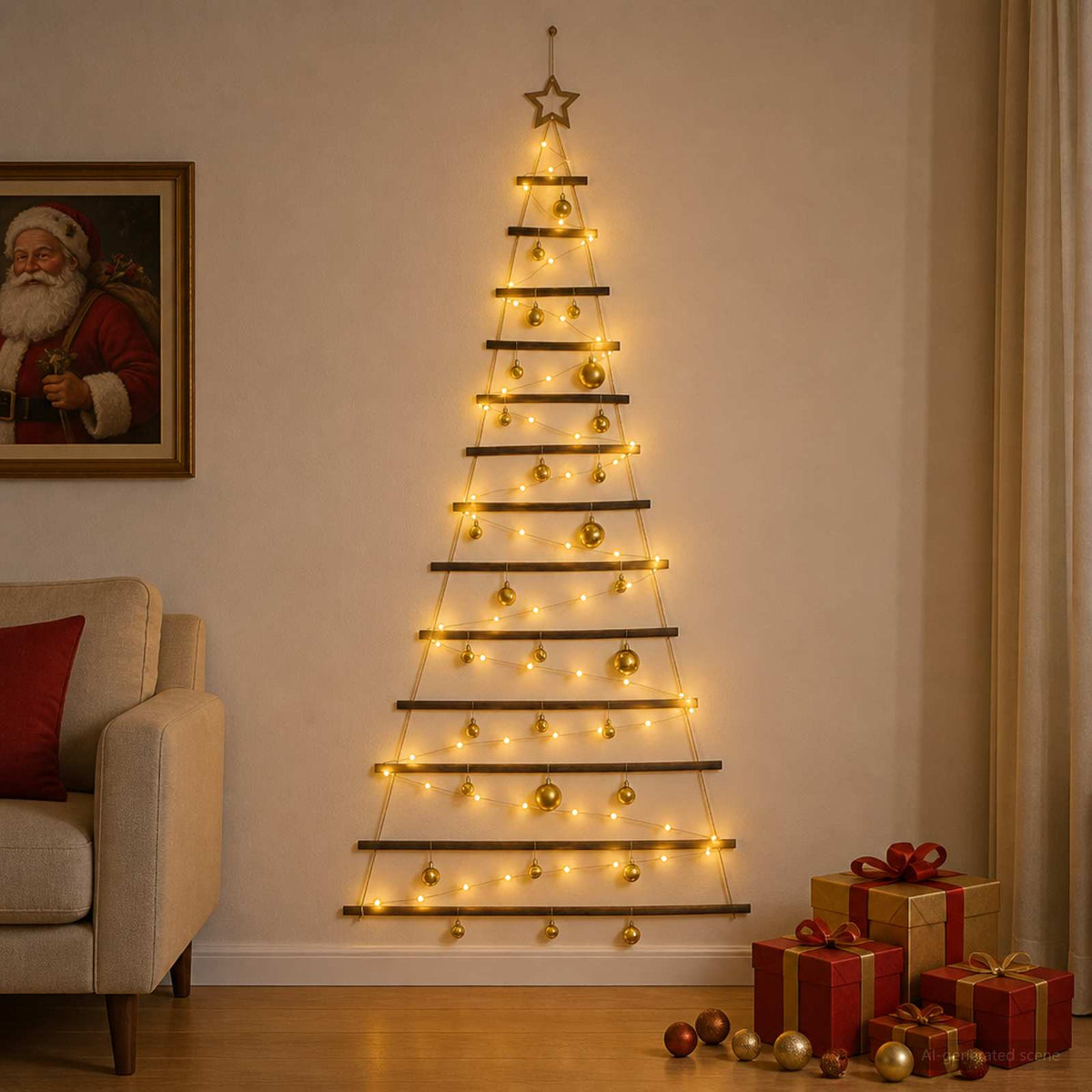 Hangende kerstboom met ballen 180 cm 100 LED's Warmwit is nu te koop bij PeponiXL, paradijselijk wonen!