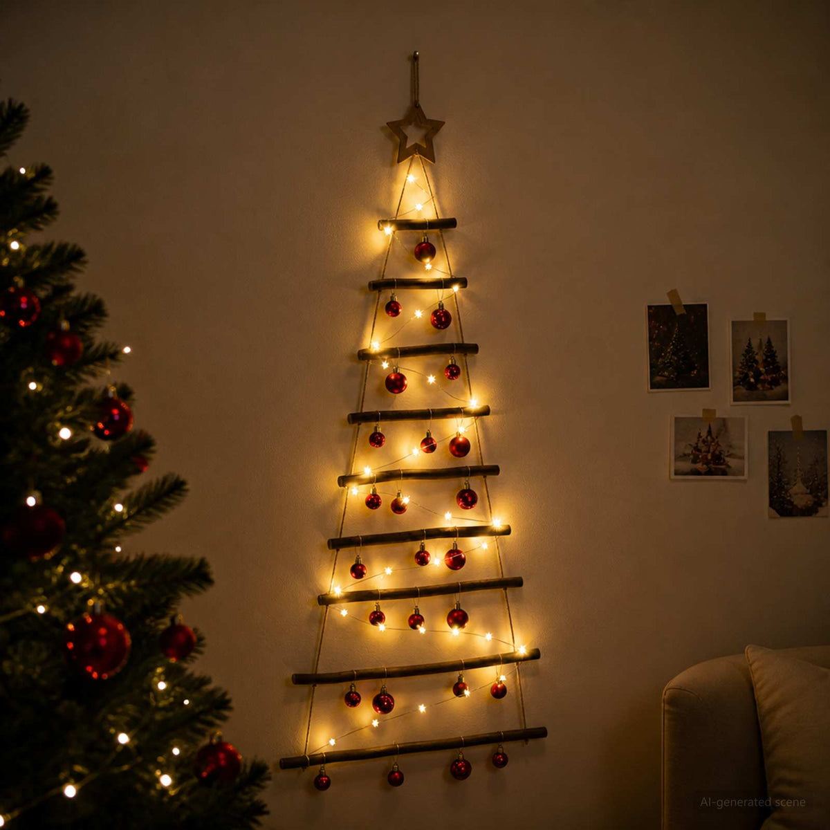 Hangende kerstboom met ballen 120 cm 50 LED's Warmwit is nu te koop bij PeponiXL, paradijselijk wonen!