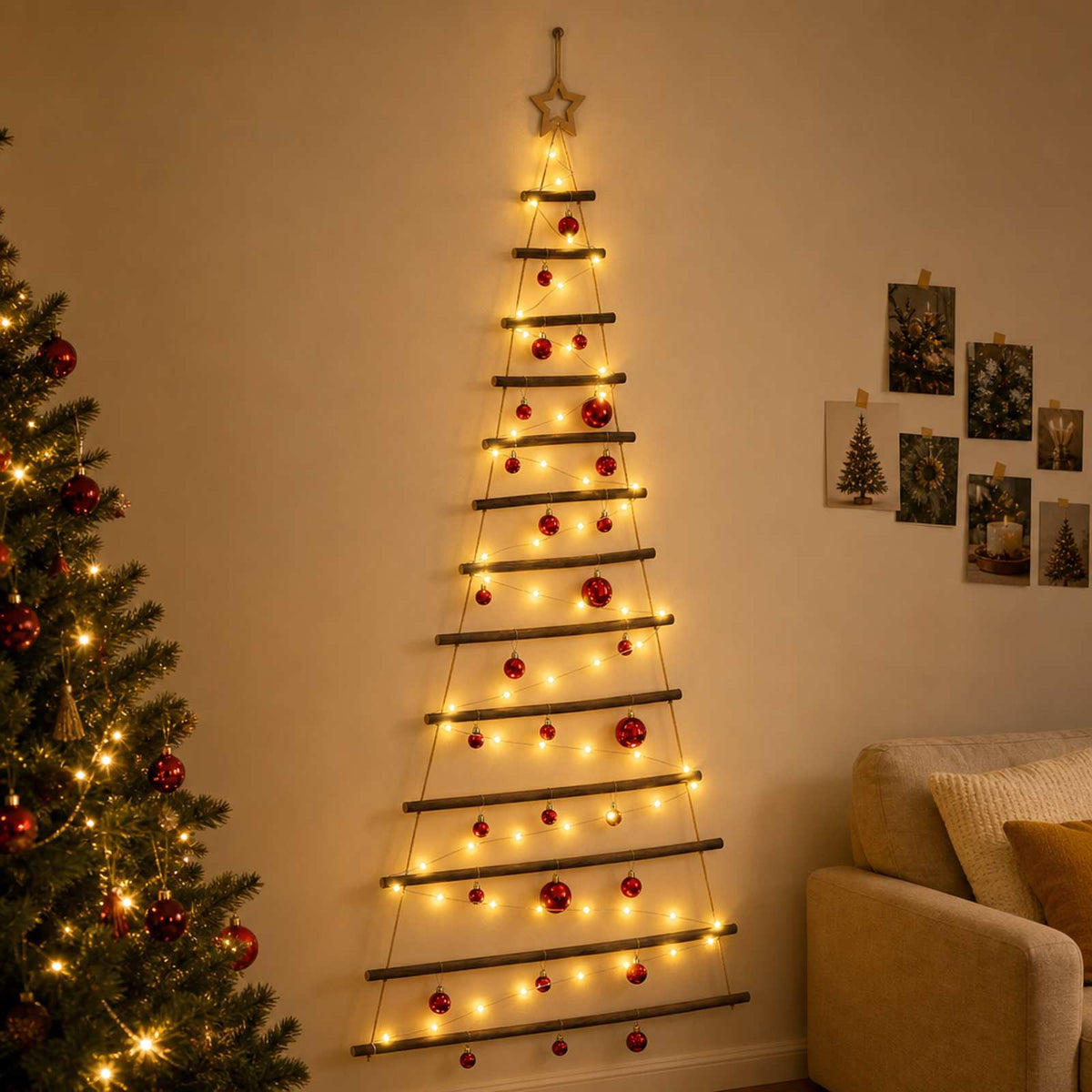 Hangende kerstboom met ballen 180 cm 100 LED's Warmwit is nu te koop bij PeponiXL, paradijselijk wonen!