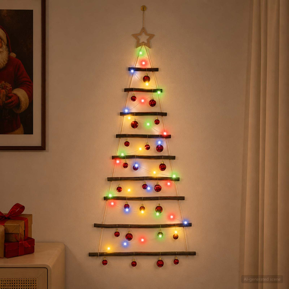 Hangende kerstboom met ballen 120 cm 50 LED's Meerkleurig is nu te koop bij PeponiXL, paradijselijk wonen!