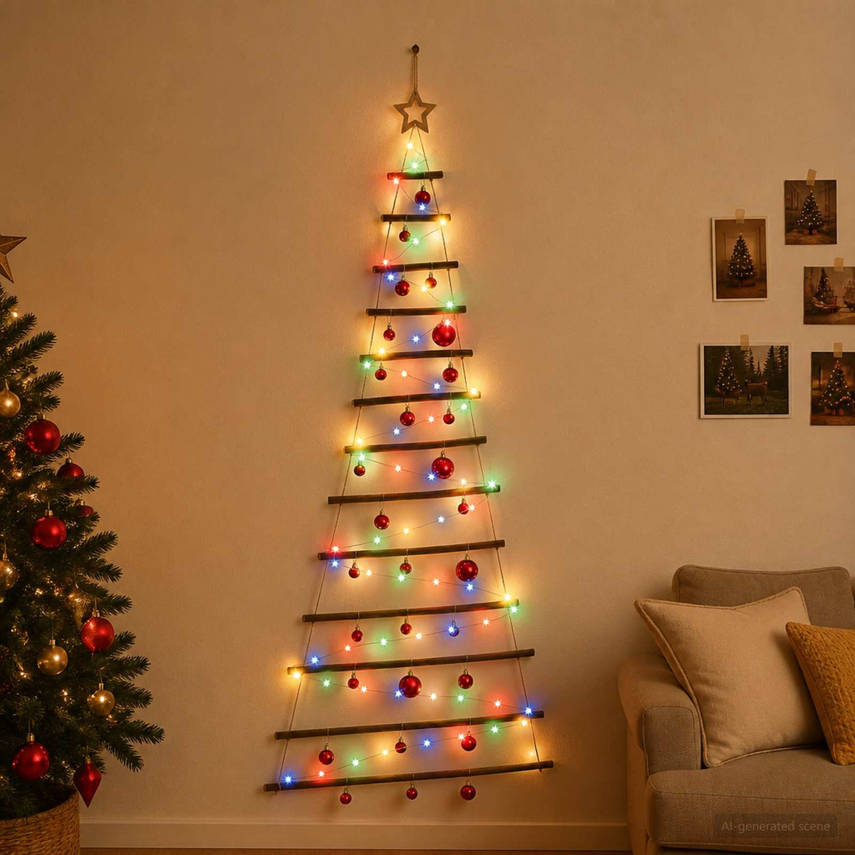 Hangende kerstboom met ballen 180 cm 100 LED's Meerkleurig is nu te koop bij PeponiXL, paradijselijk wonen!