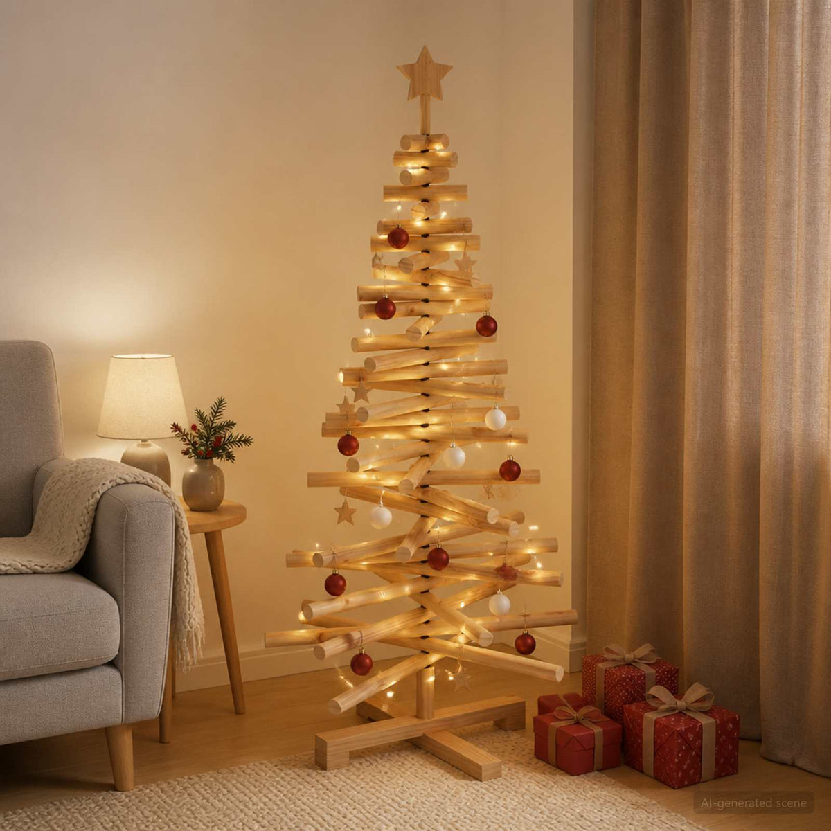 Houten kerstboom KOTKA 120 cm Massief grenenhout is nu te koop bij PeponiXL, paradijselijk wonen!
