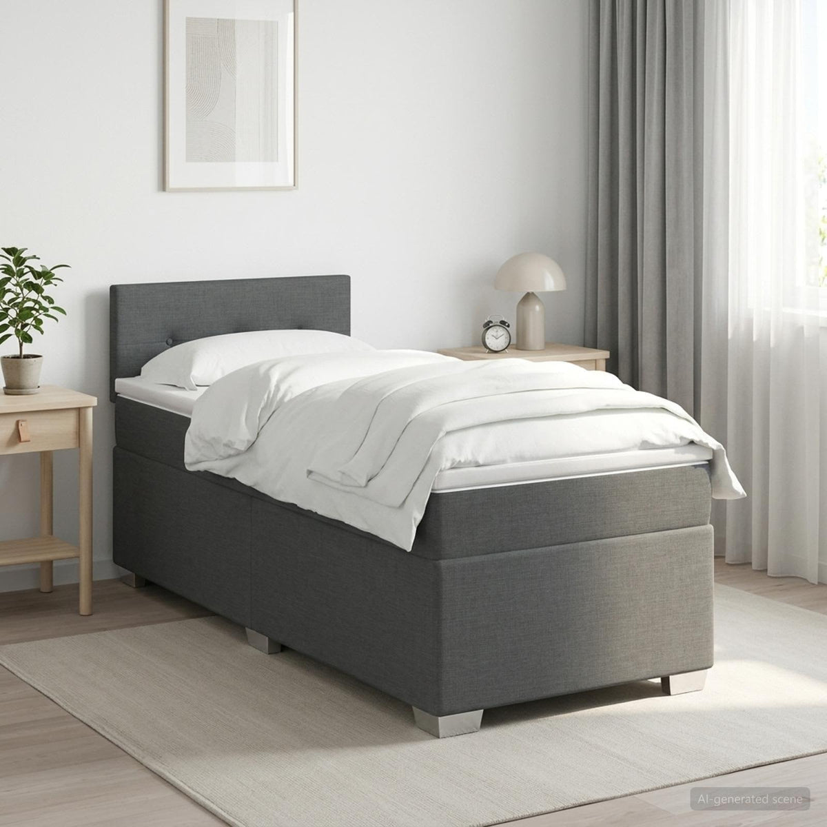 Boxspringbed met matras Donkergrijs 90 x 200 cm Stof is nu te koop bij PeponiXL, paradijselijk wonen!
