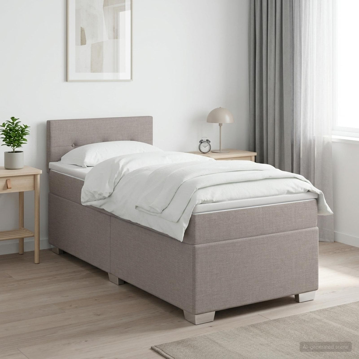 Boxspringbed met matras met hoofdeinde Taupe 90 x 200 cm Stof is nu te koop bij PeponiXL, paradijselijk wonen!