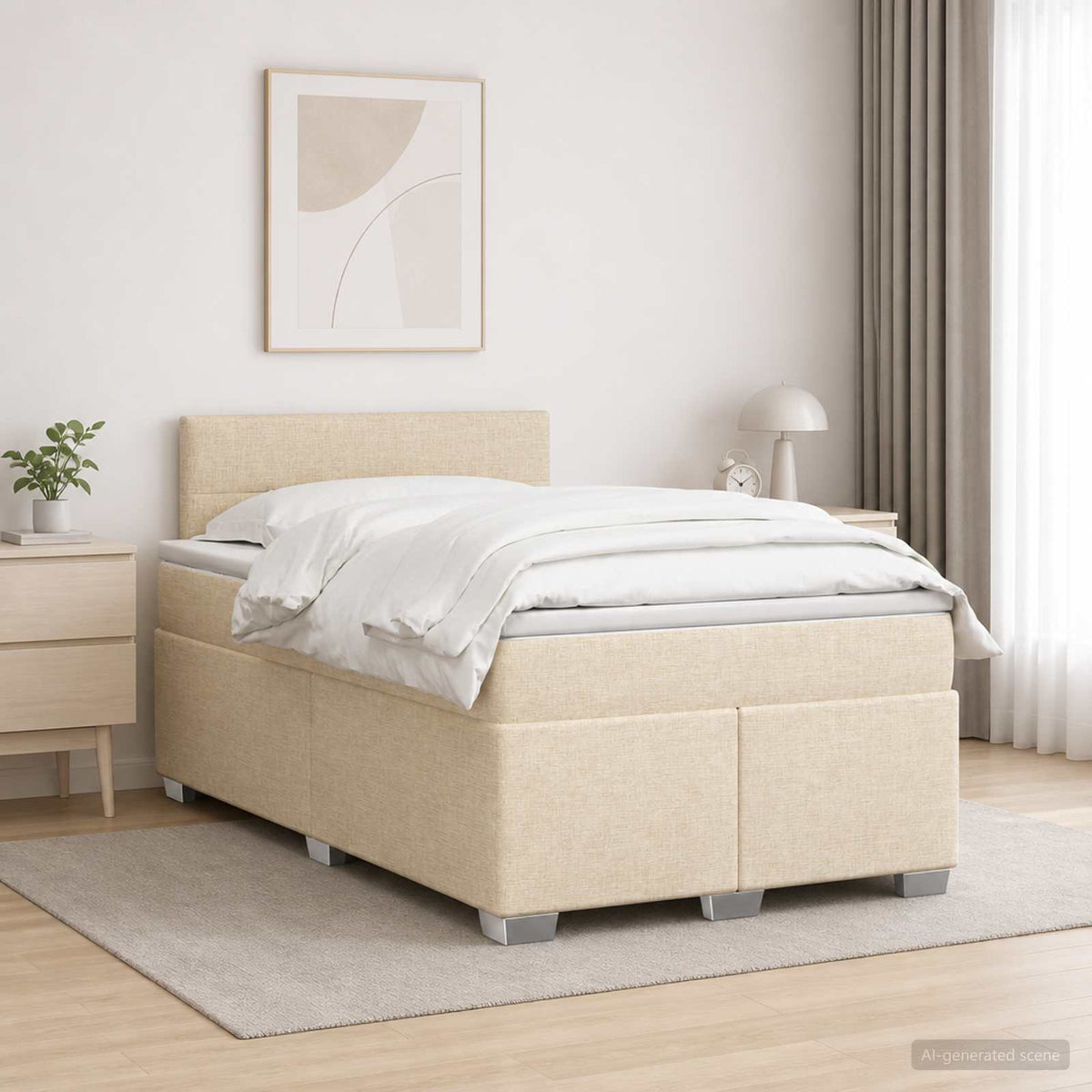 Boxspringbed met matras Crèmekleurig 120 x 200 cm Stof is nu te koop bij PeponiXL, paradijselijk wonen!