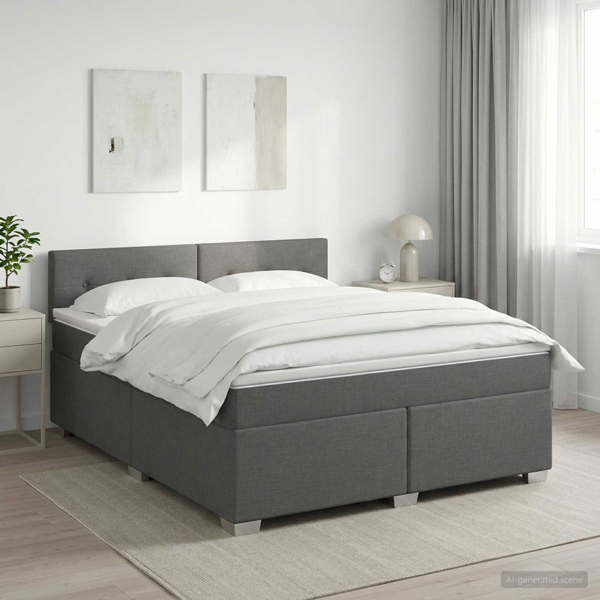 Boxspringbed met matras Donkergrijs 180 x 200 cm Stof is nu te koop bij PeponiXL, paradijselijk wonen!