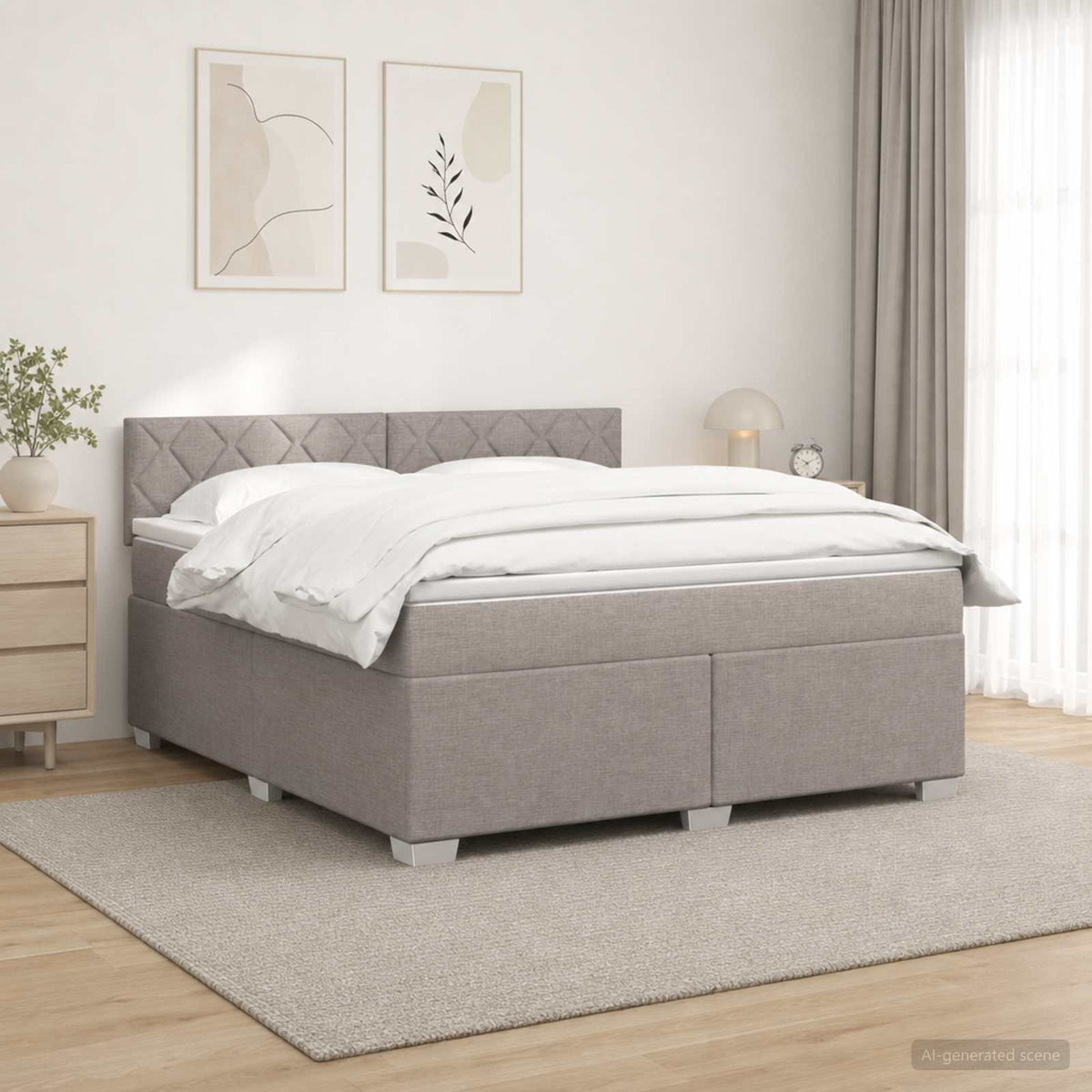 Boxspringbed met matras met hoofdeinde Taupe 140 x 200 cm Stof is nu te koop bij PeponiXL, paradijselijk wonen!
