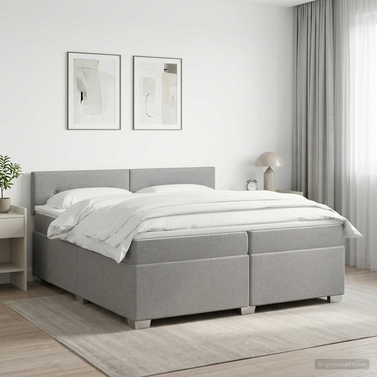 Boxspringbed met matras Lichtgrijs 200 x 200 cm Stof is nu te koop bij PeponiXL, paradijselijk wonen!