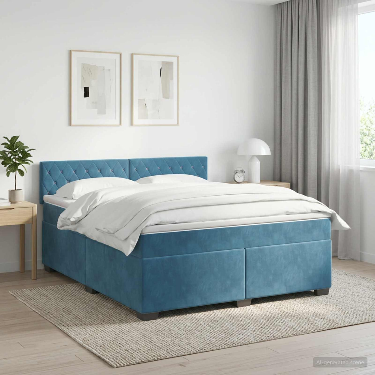 Boxspringbed met matras Donkerblauw 160 x 200 cm Fluweel is nu te koop bij PeponiXL, paradijselijk wonen!
