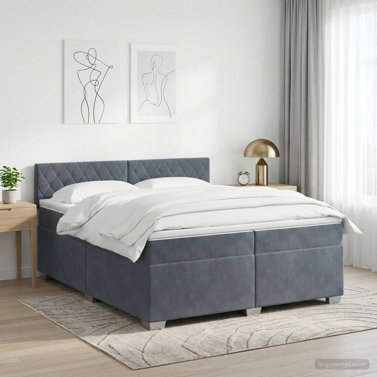 Boxspringbed met matras Donkergrijs 200 x 200 cm Fluweel is nu te koop bij PeponiXL, paradijselijk wonen!