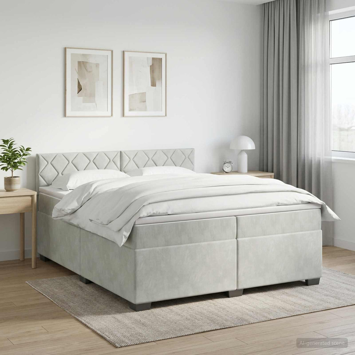 Boxspringbed met matras Lichtgrijs 200 x 200 cm Fluweel is nu te koop bij PeponiXL, paradijselijk wonen!