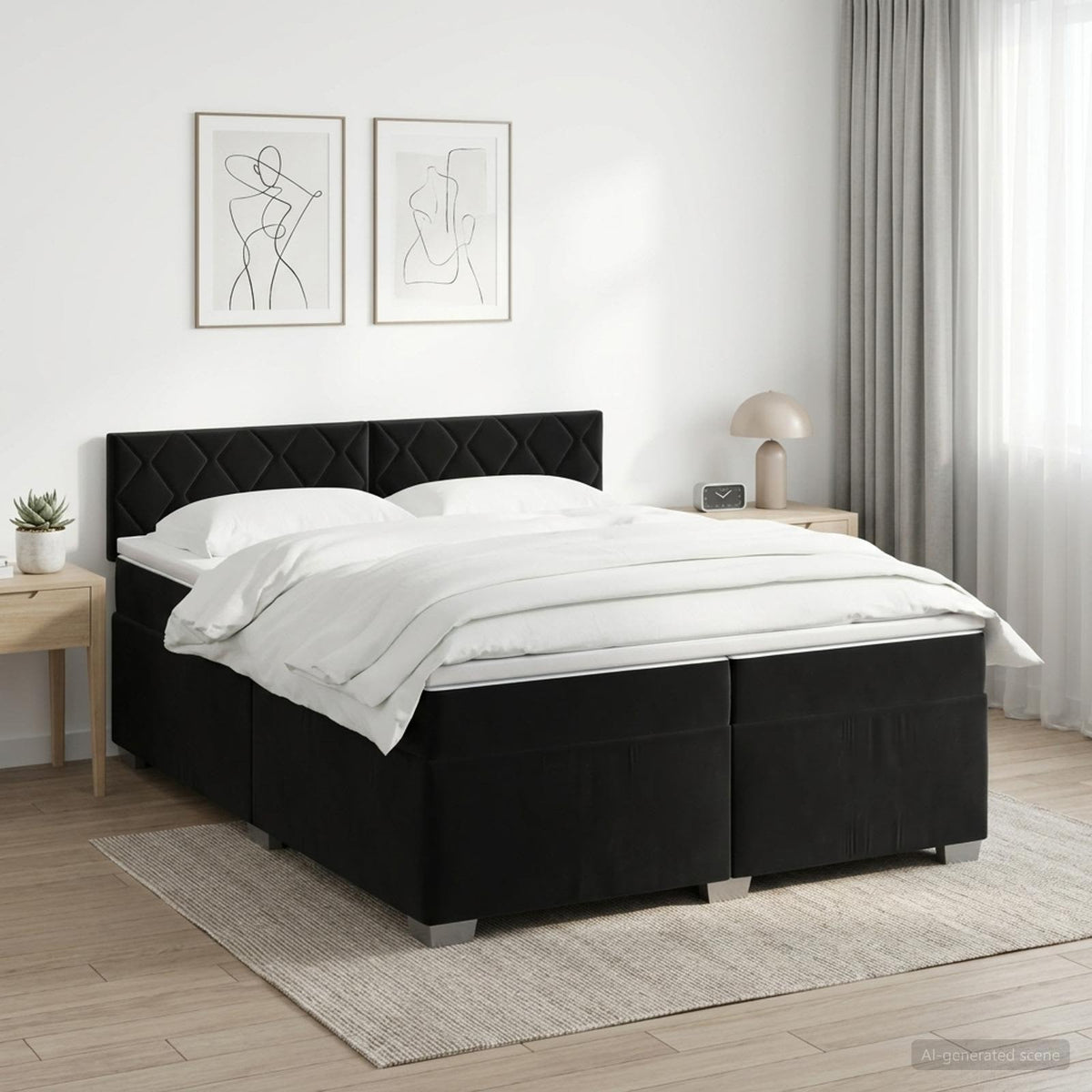 Boxspringbed met matras Zwart 200 x 200 cm Fluweel is nu te koop bij PeponiXL, paradijselijk wonen!