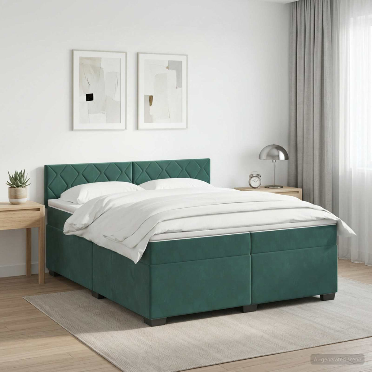 vidaXL Boxspringbed met matras Donkergroen 200 x 200 cm Fluweel