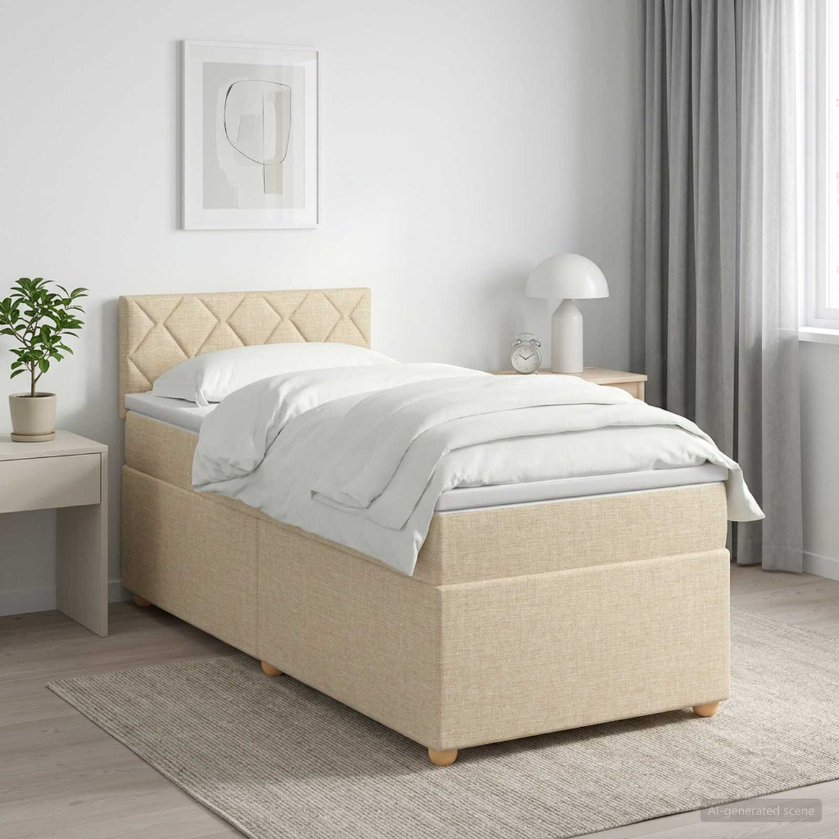 Boxspringbed met matras Crèmekleurig 100 x 200 cm Stof is nu te koop bij PeponiXL, paradijselijk wonen!