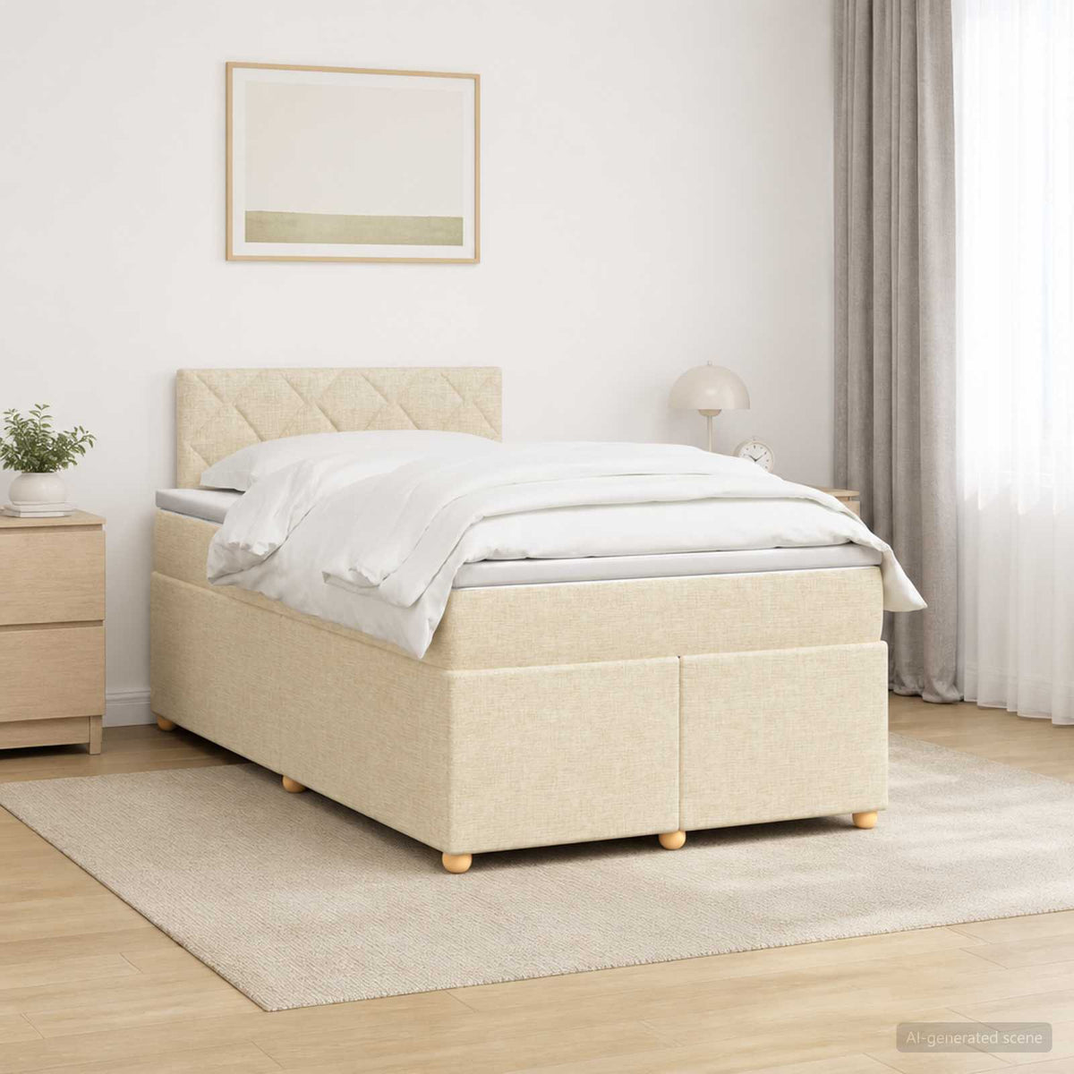 Boxspringbed met matras Crèmekleurig 120 x 190 cm Stof is nu te koop bij PeponiXL, paradijselijk wonen!