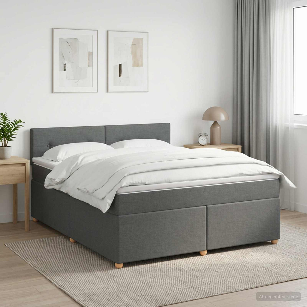 Boxspringbed met matras Donkergrijs 180 x 200 cm Stof is nu te koop bij PeponiXL, paradijselijk wonen!