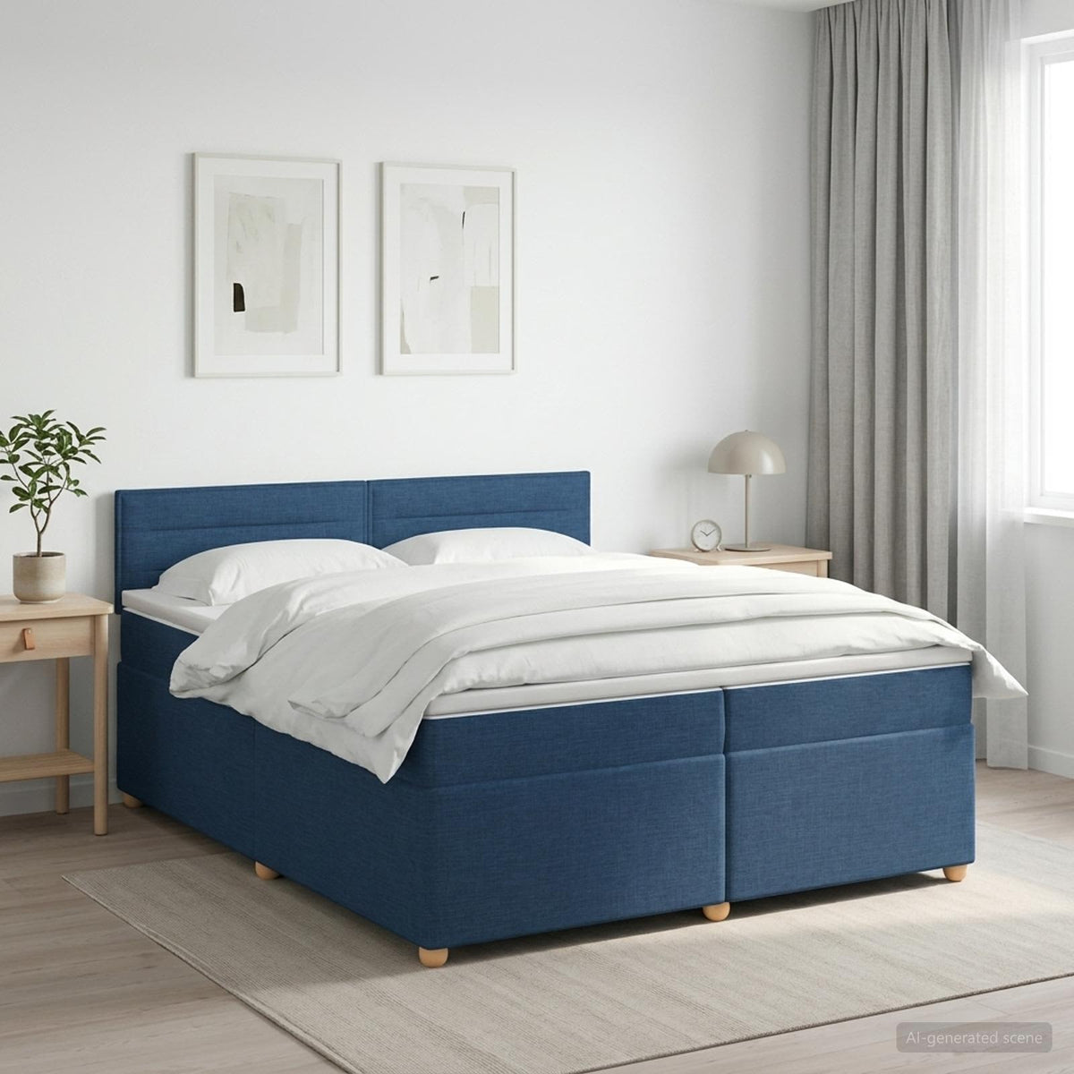 Boxspringbed met matras met hoofdeinde Blauw 200 x 200 cm Stof is nu te koop bij PeponiXL, paradijselijk wonen!