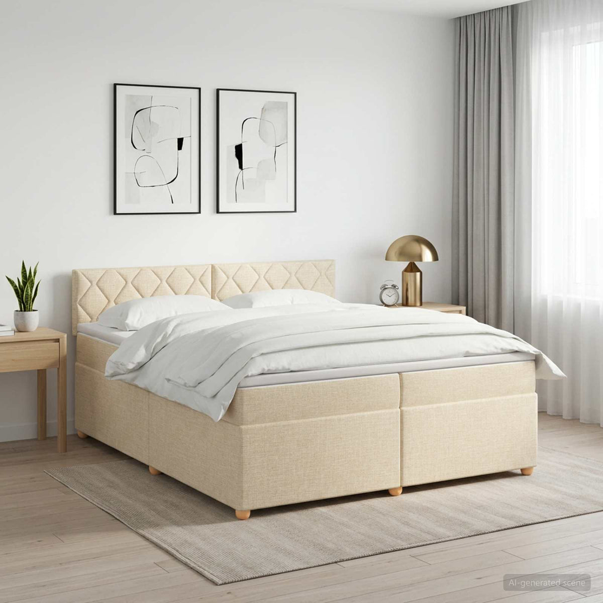 Boxspringbed met matras Crèmekleurig 200 x 200 cm Stof is nu te koop bij PeponiXL, paradijselijk wonen!