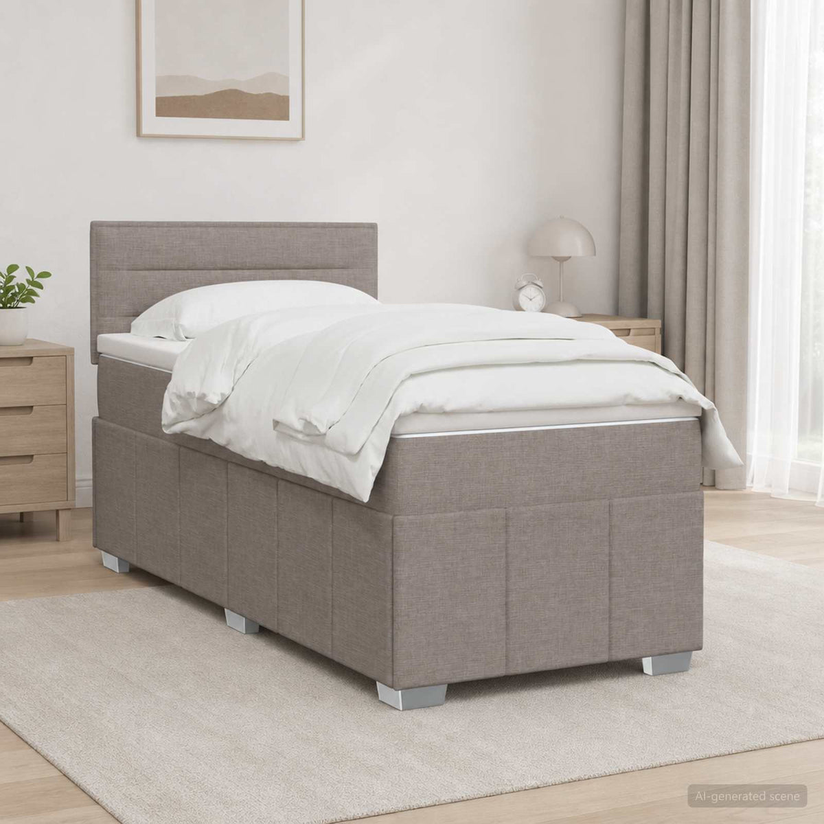 Boxspringbed met matras met hoofdeinde Taupe 100 x 200 cm Stof is nu te koop bij PeponiXL, paradijselijk wonen!