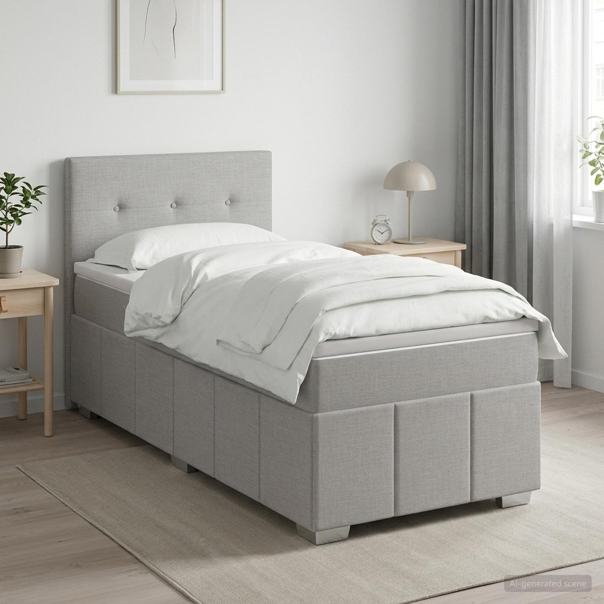 Boxspringbed met matras Lichtgrijs 100 x 200 cm Stof is nu te koop bij PeponiXL, paradijselijk wonen!