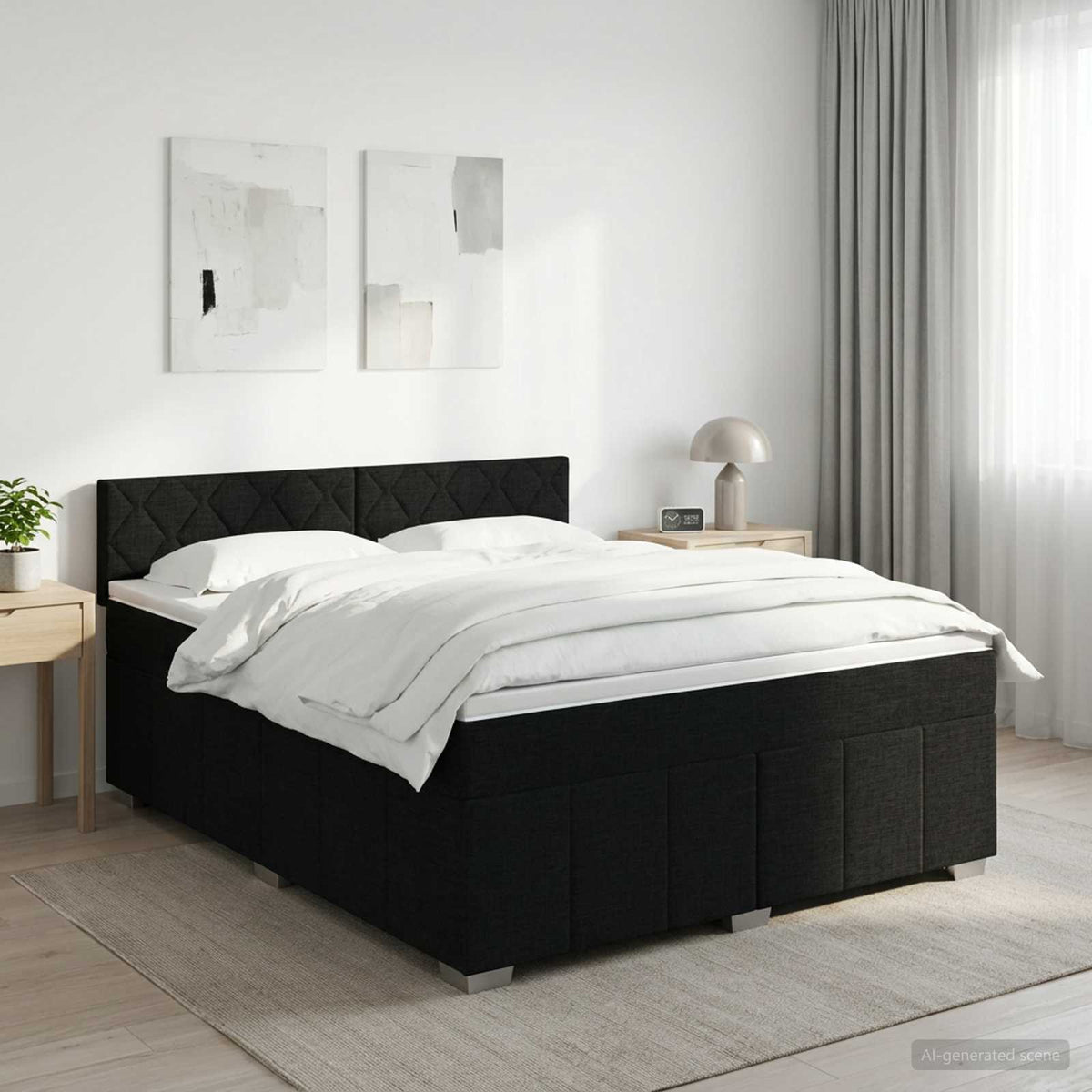 Boxspringbed met matras met hoofdeinde Zwart 160 x 200 cm Stof is nu te koop bij PeponiXL, paradijselijk wonen!