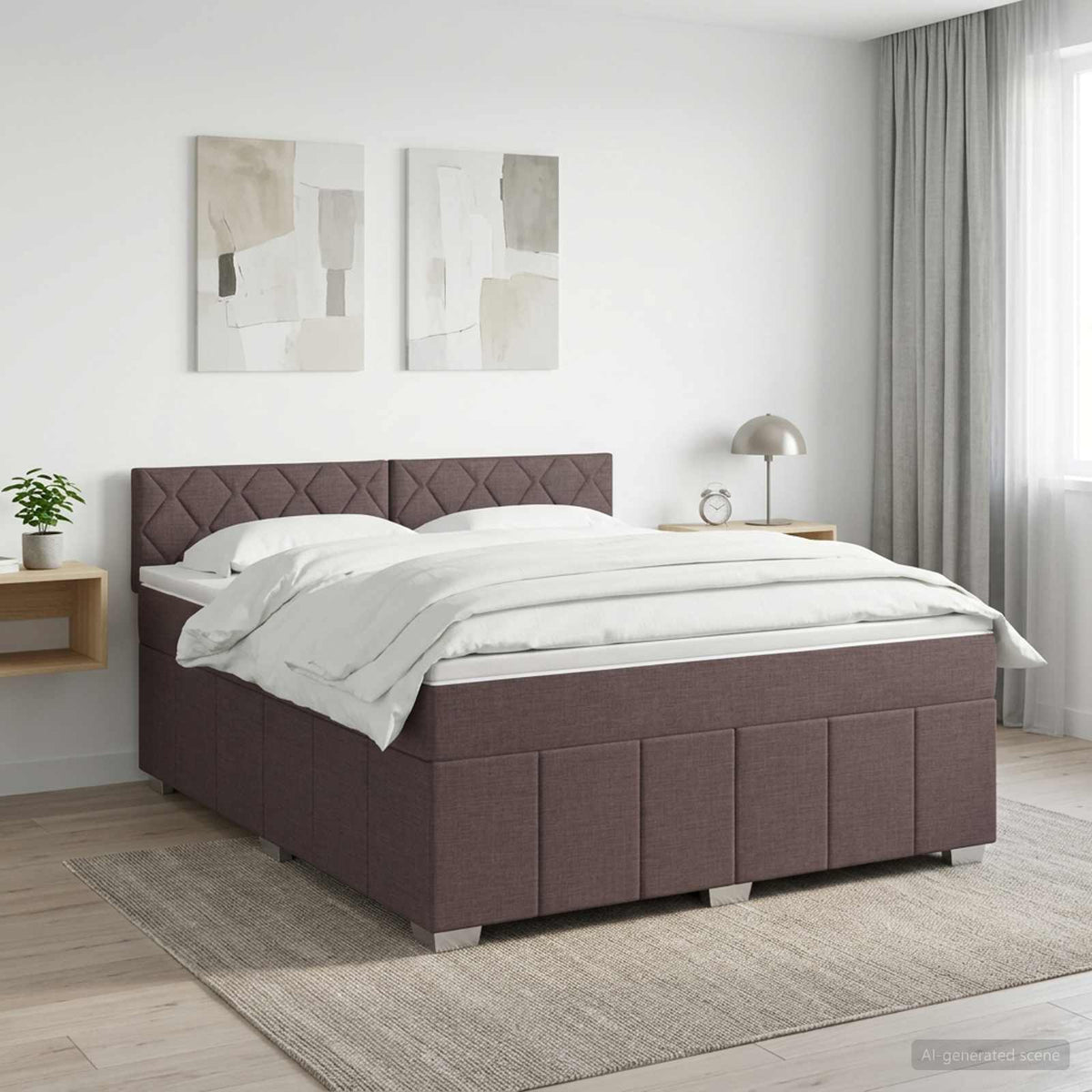 Boxspringbed met matras Donkerbruin 180 x 200 cm Stof is nu te koop bij PeponiXL, paradijselijk wonen!