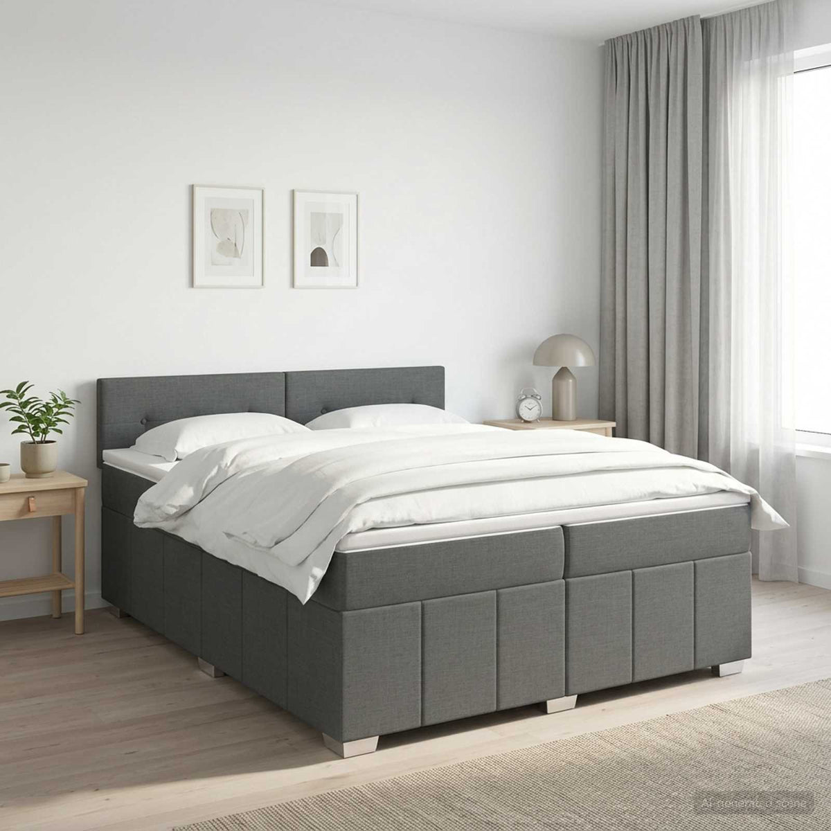 Boxspringbed met matras Donkergrijs 200 x 200 cm Stof is nu te koop bij PeponiXL, paradijselijk wonen!