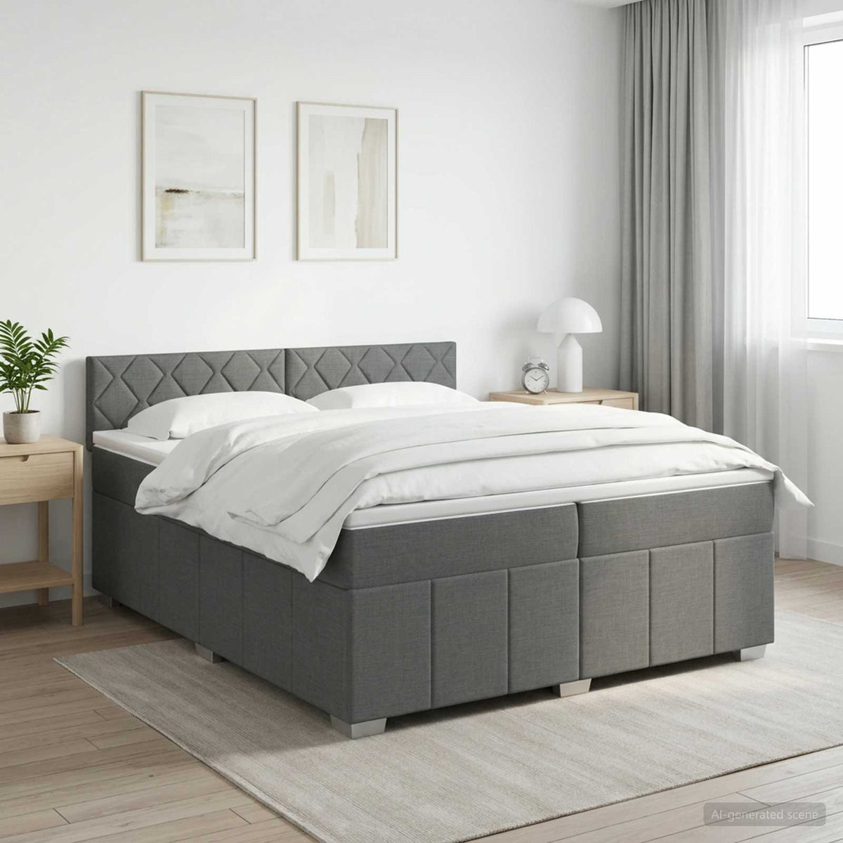 Boxspringbed met matras Donkergrijs 200 x 200 cm Stof is nu te koop bij PeponiXL, paradijselijk wonen!
