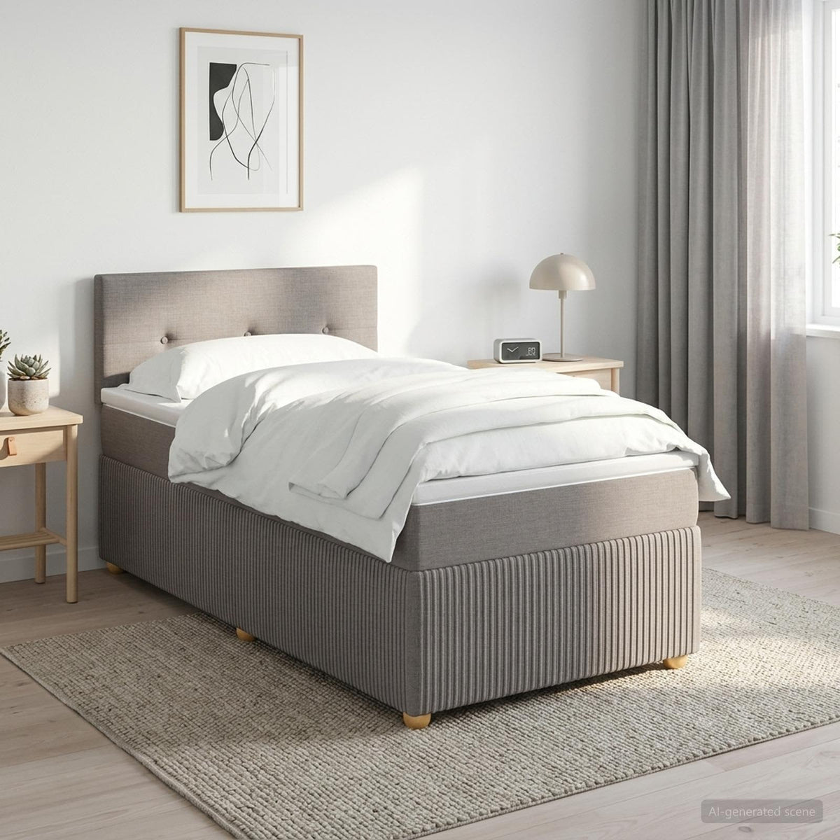 Boxspringbed met matras met hoofdeinde Taupe 90 x 200 cm Stof is nu te koop bij PeponiXL, paradijselijk wonen!