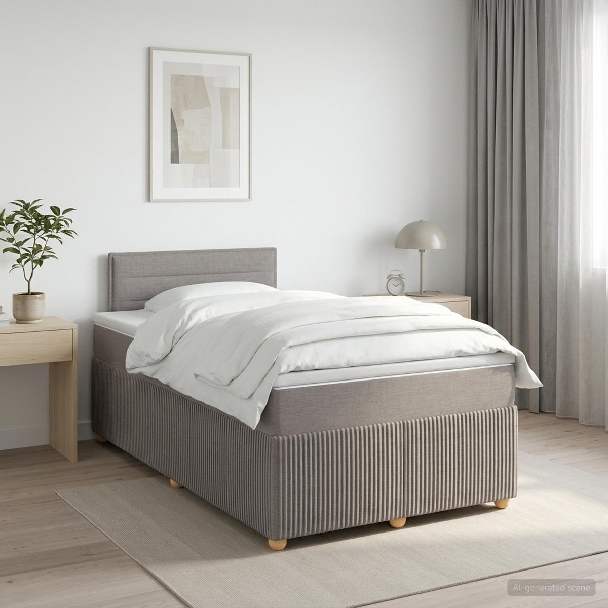 vidaXL Boxspringbed met matras met hoofdeinde Taupe 120 x 200 cm Stof