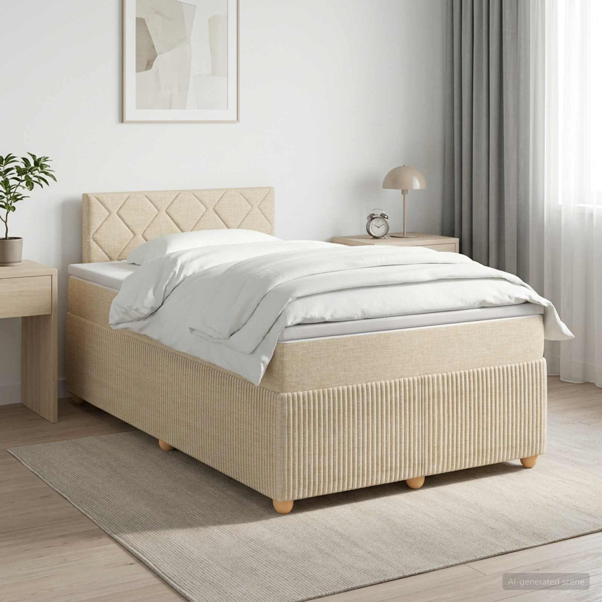 Boxspringbed met matras Crèmekleurig 120 x 200 cm Stof is nu te koop bij PeponiXL, paradijselijk wonen!