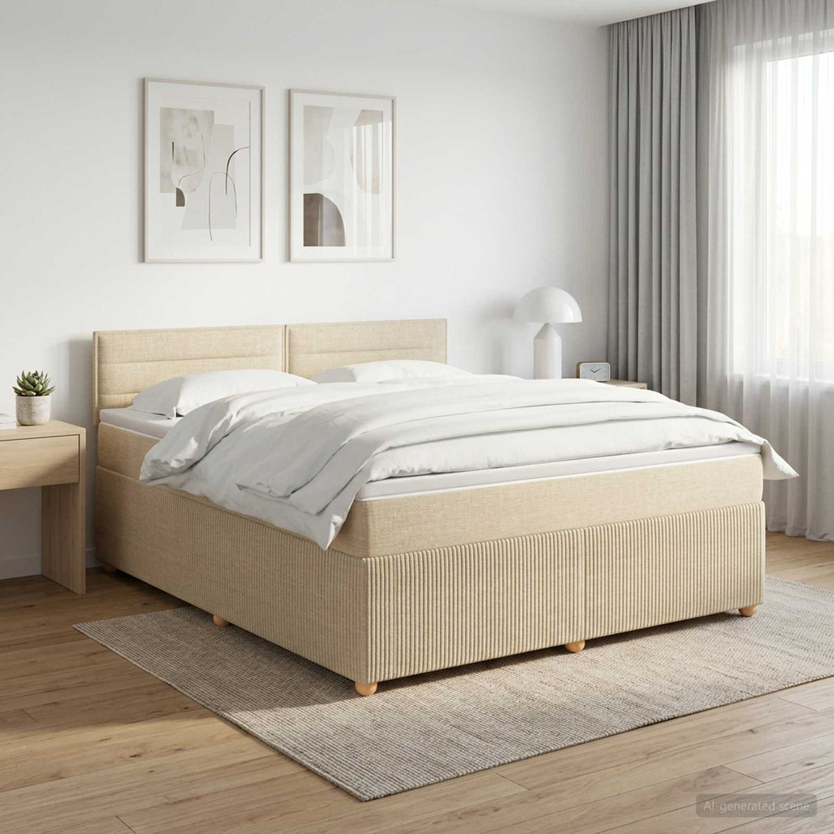 Boxspringbed met matras Crèmekleurig 180 x 200 cm Stof is nu te koop bij PeponiXL, paradijselijk wonen!