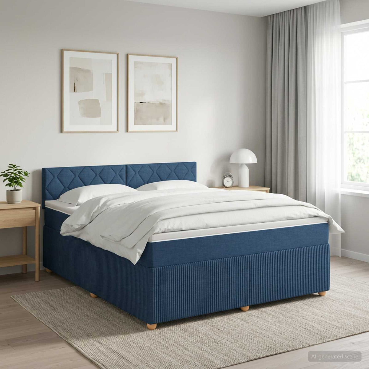 Boxspringbed met matras met hoofdeinde Blauw 160 x 200 cm Stof is nu te koop bij PeponiXL, paradijselijk wonen!