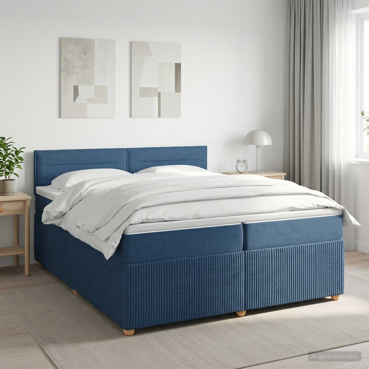 Boxspringbed met matras met hoofdeinde Blauw 200 x 200 cm Stof is nu te koop bij PeponiXL, paradijselijk wonen!