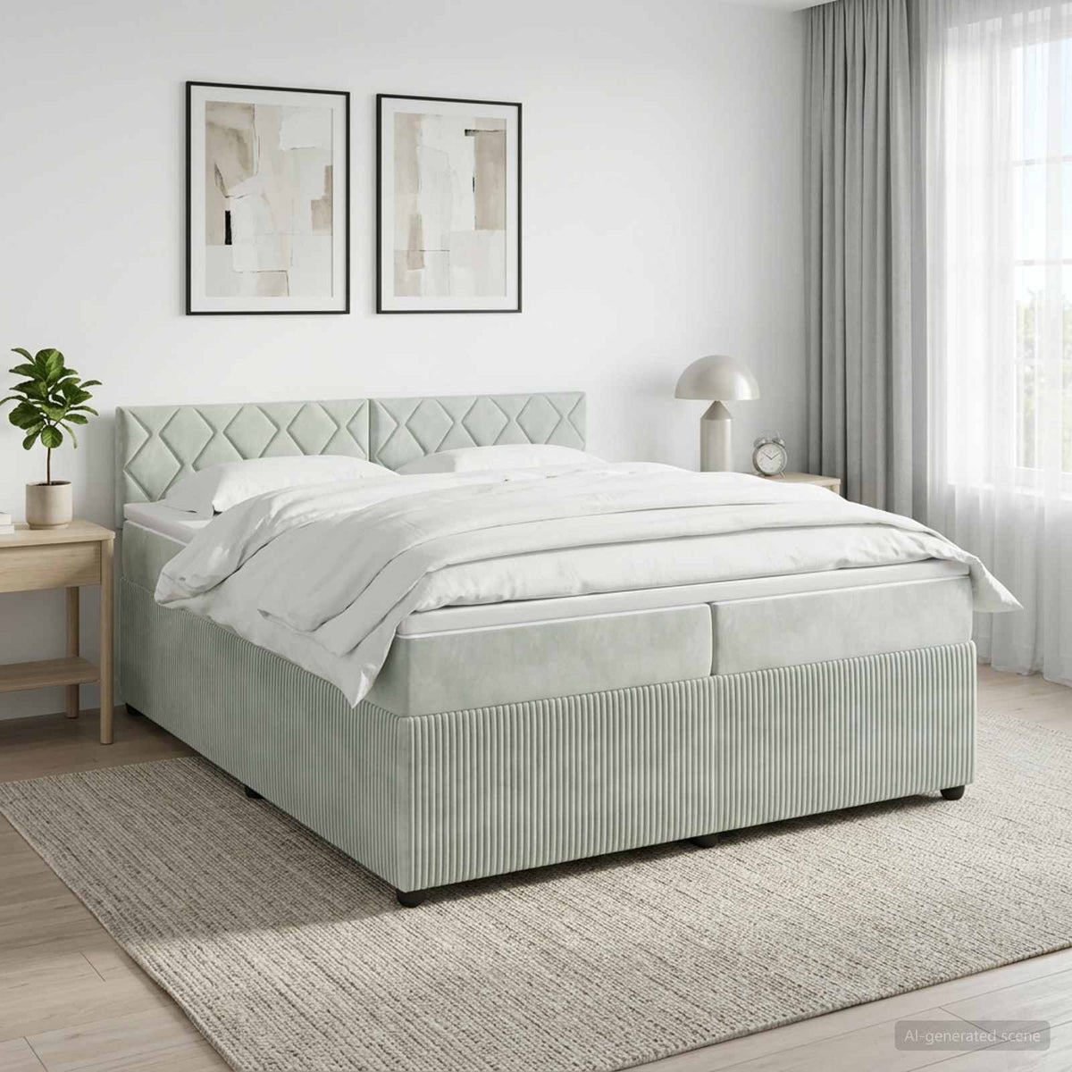 Boxspringbed met matras Lichtgrijs 200 x 200 cm Fluweel is nu te koop bij PeponiXL, paradijselijk wonen!
