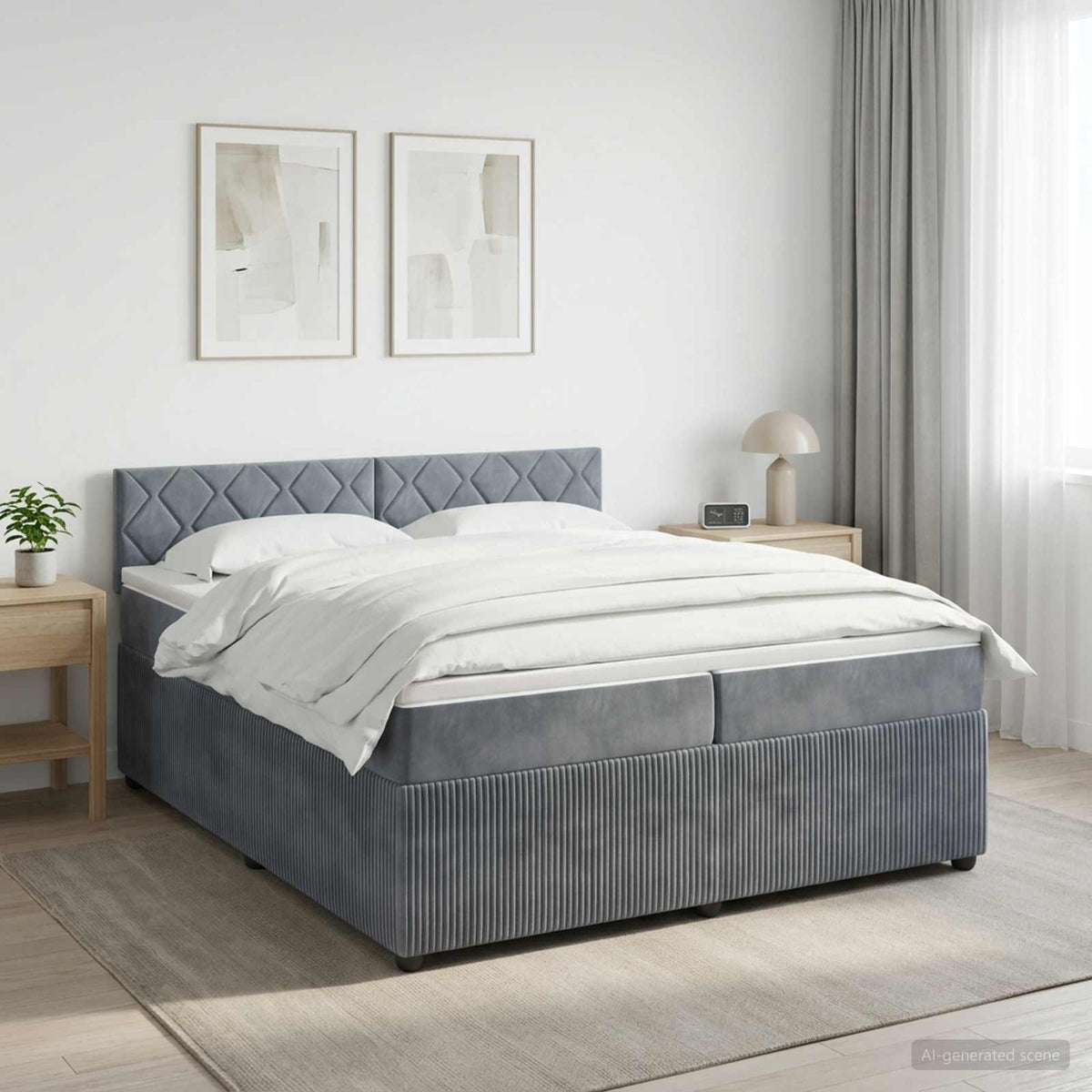 Boxspringbed met matras Donkergrijs 200 x 200 cm Fluweel is nu te koop bij PeponiXL, paradijselijk wonen!