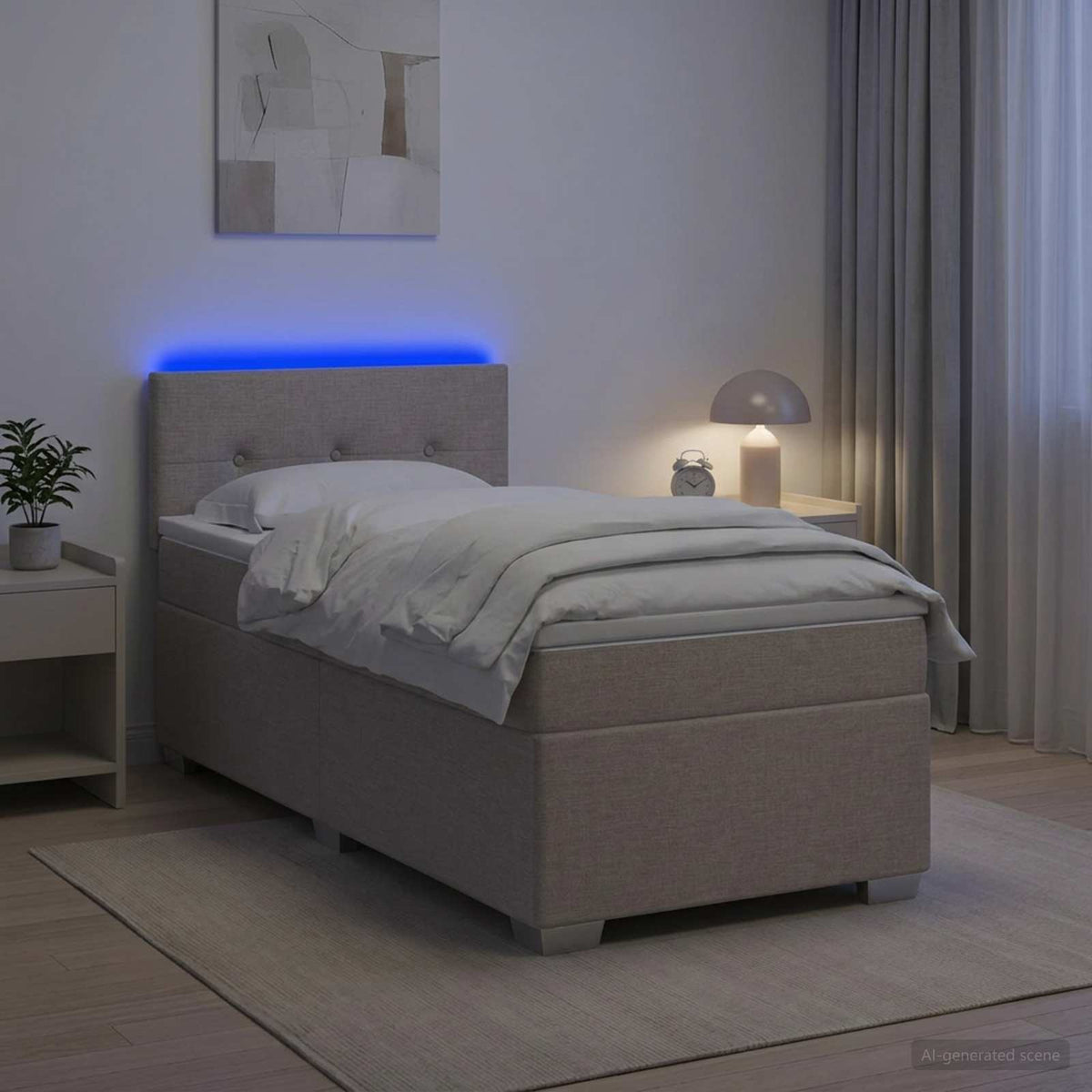 Boxspring Bed met Matras en LED Taupe 90 x 200 cm Stof is nu te koop bij PeponiXL, paradijselijk wonen!