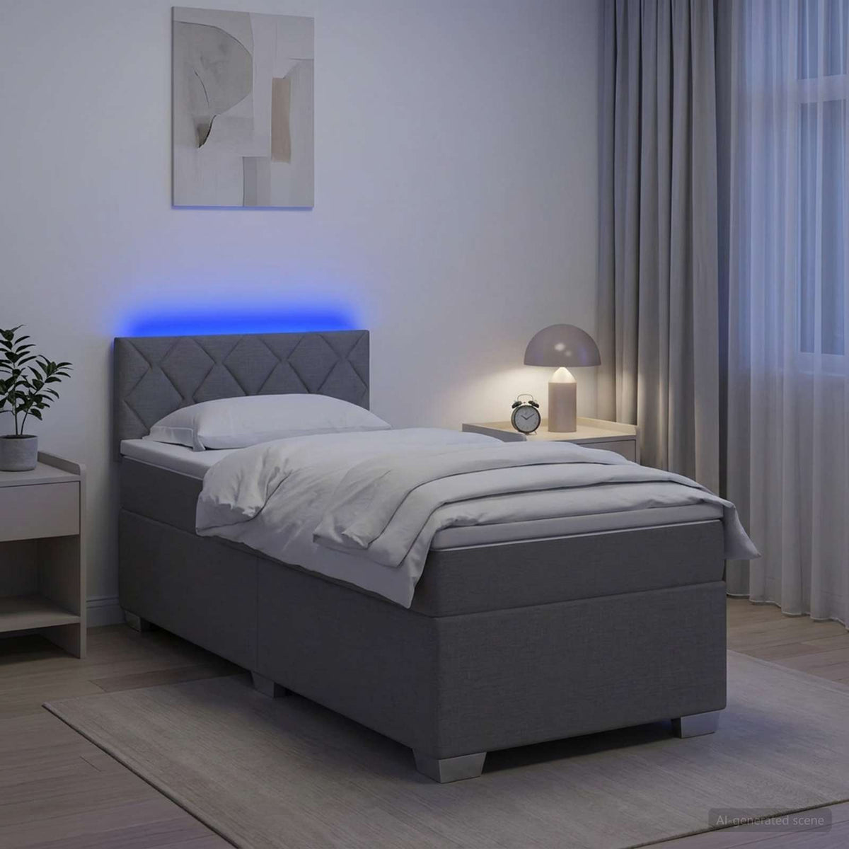 Boxspring Bed met Matras en LED Lichtgrijs 100 x 200 cm Stof is nu te koop bij PeponiXL, paradijselijk wonen!